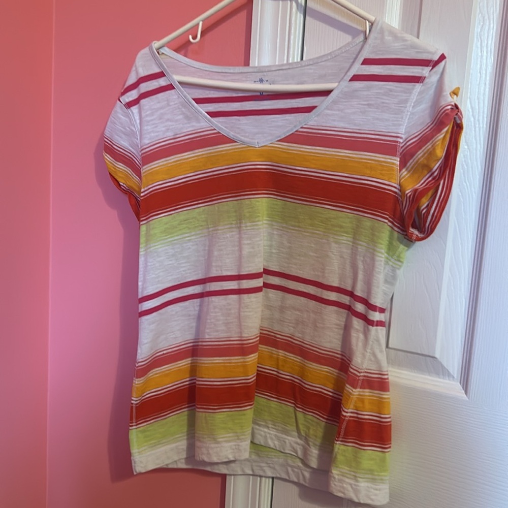 Kate Parks Women’s Colorful Striped V-Neck Short-Sleeve Top M